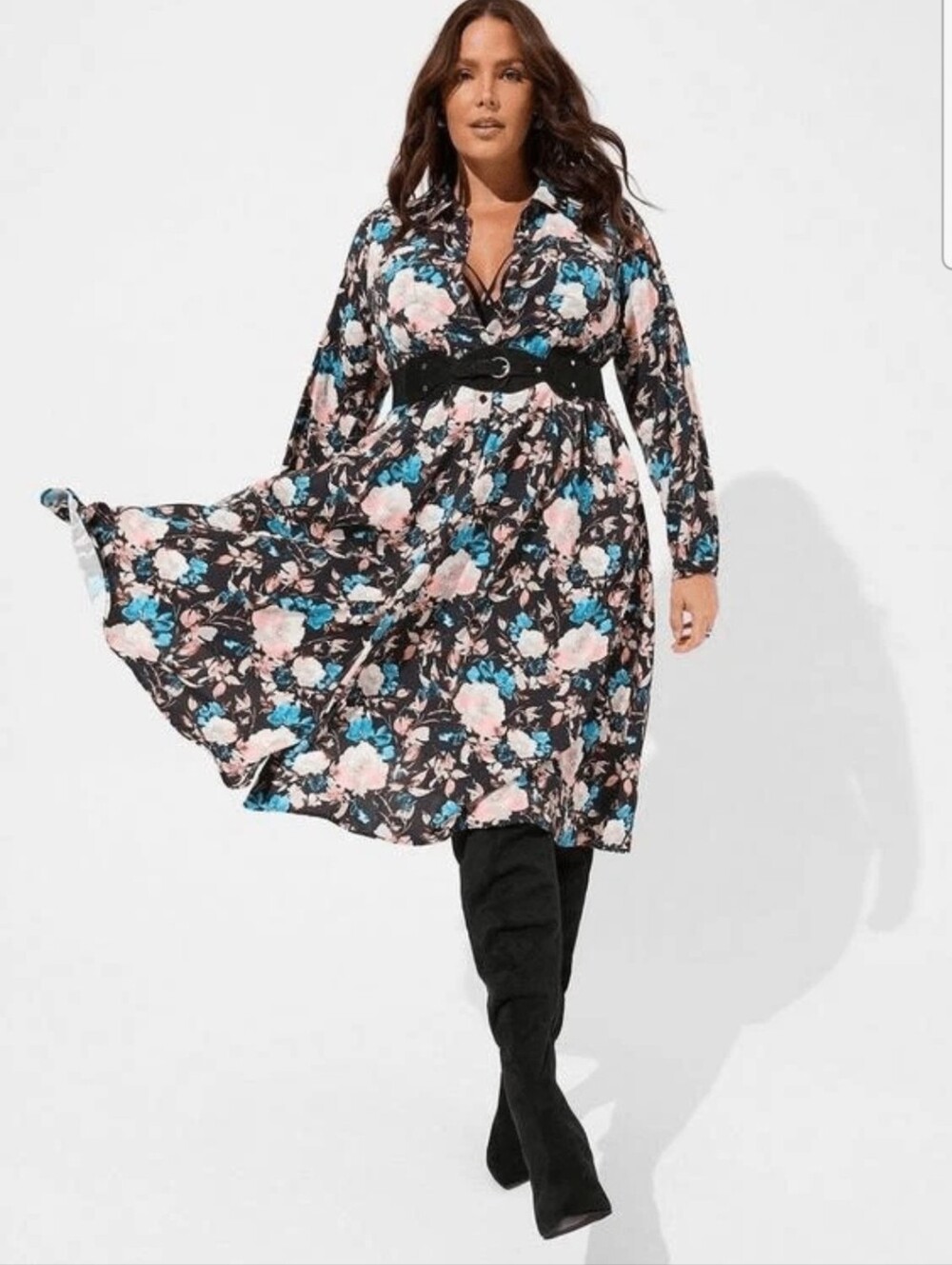 Torrid Studio Crepe de Chine Floral Midi Button Front Shirt Dress Plus Size